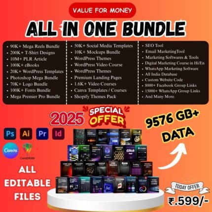 All-in-One Digital Marketing Mega Bundle 2026 – 9576GB+ Editable Files, Templates, Courses & Tools (Lifetime Access)